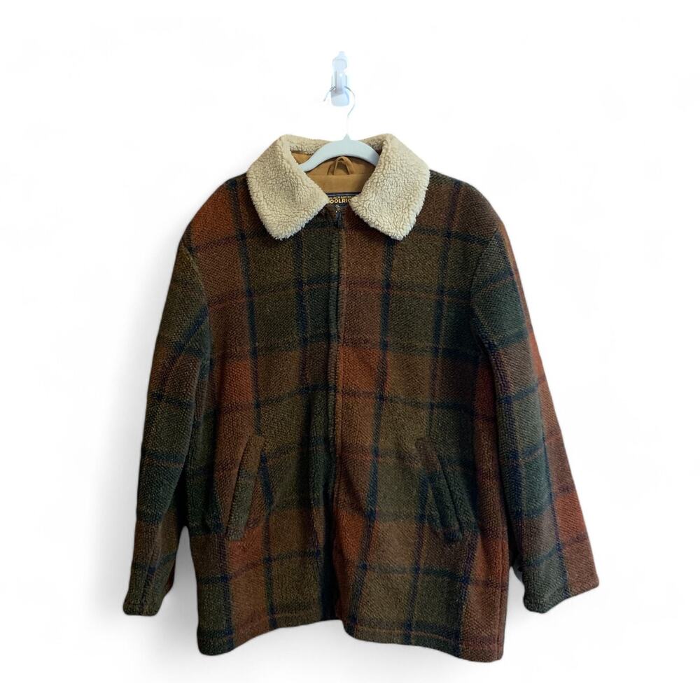 Woolrich John Rich and Brothers Plaid Sherpa Fleece Jacket Lined Womens Large